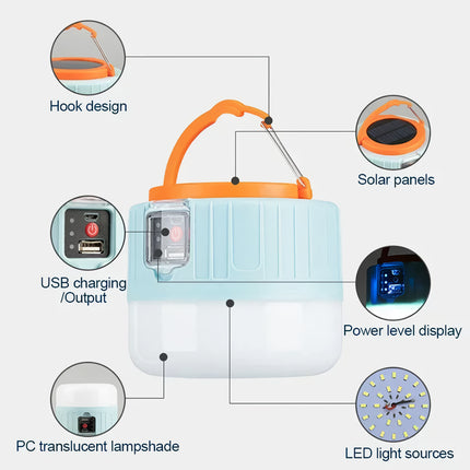 Lanterne de camping solaire avec batterie externe et télécommande