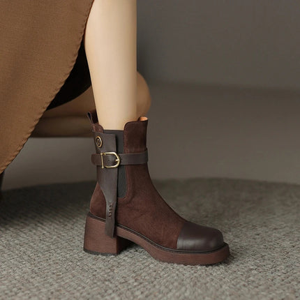 Botas Chelsea de piel auténtica con tacón alto para mujer