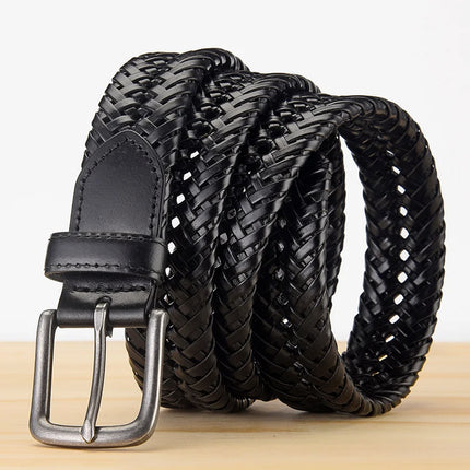 Ceinture tressée en cuir véritable pour homme – Sangle tricotée vintage, sans trous, haute qualité