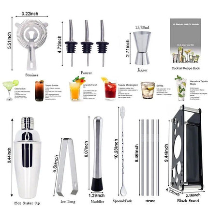 Boston Cocktail Shaker Set: Complete Bartender Tool Kit with Acrylic Stand - Wnkrs