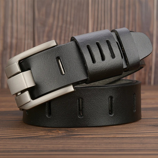 Cinturón de piel auténtica para hombre de 3,8 cm: correa informal de vaquero con hebilla de alfiler para negocios