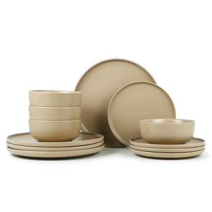 Brown Stoneware 12-Piece Dinnerware Set - Wnkrs