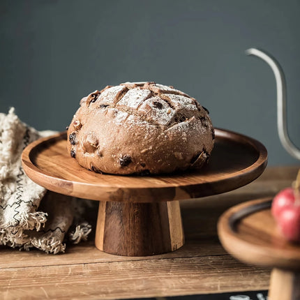 Expositor creativo para postres y tartas con base alta de madera de acacia