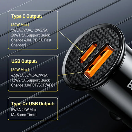 Chargeur de voiture USB à double port 30 W