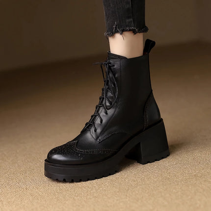 Botas de caballero de moda para mujer de otoño e invierno con cremallera lateral y tacón grueso