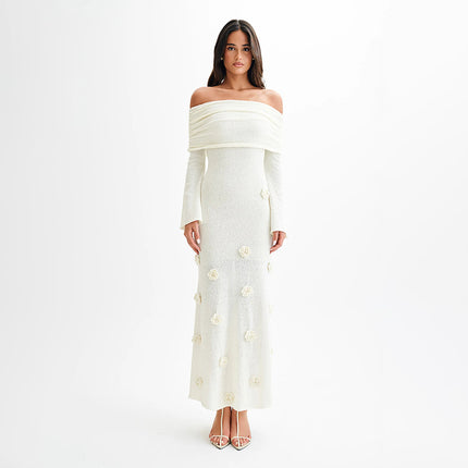 Robe de plage pour femme en tricot avec motif de fleurs flottantes