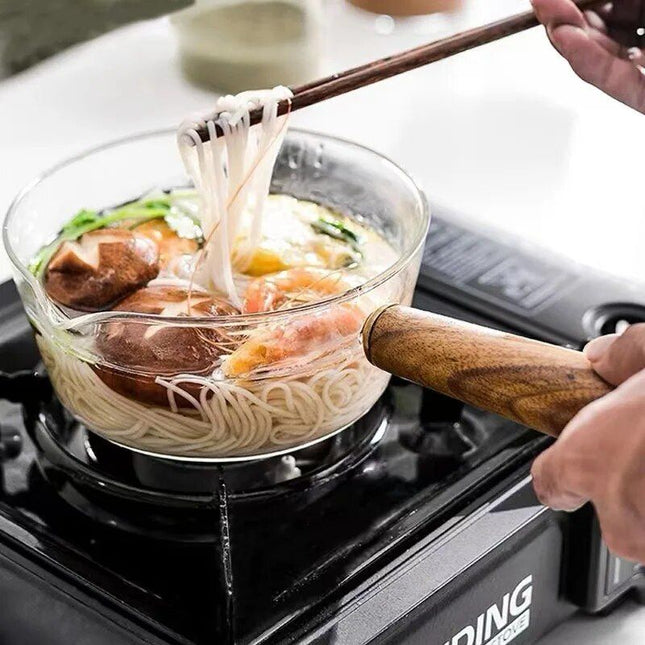 Versatile Glass Cooking Pot with Wooden Handle - Wnkrs