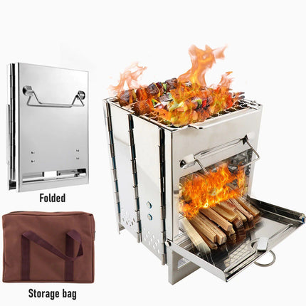 Compact Stainless Steel Folding Wood Stove – Portable BBQ Grill for Outdoor Adventures - Wnkrs