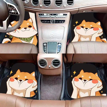 4-Piece Cartoon Pattern Car Floor Mats - Universal Fit for Cars, SUVs, & 7-Seat Commercial Vehicles - Wnkrs