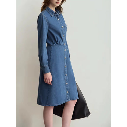 Robe chemise en jean avec col à revers et lettres en relief