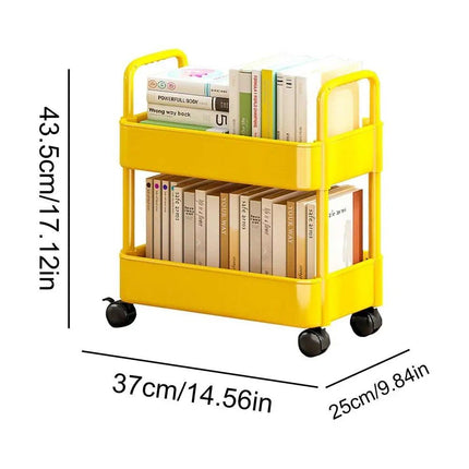 Compact 2-Tier Mobile Bookshelf Cart with Wheels - Wnkrs