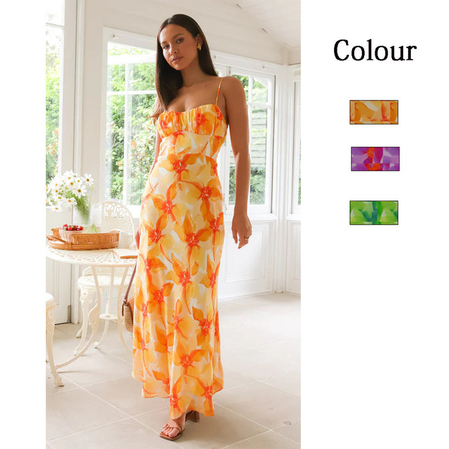 Robe mi-longue dos nu à imprimé fleuri