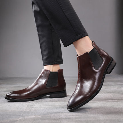 Bottines Chelsea en cuir à bout pointu pour hommes de style britannique