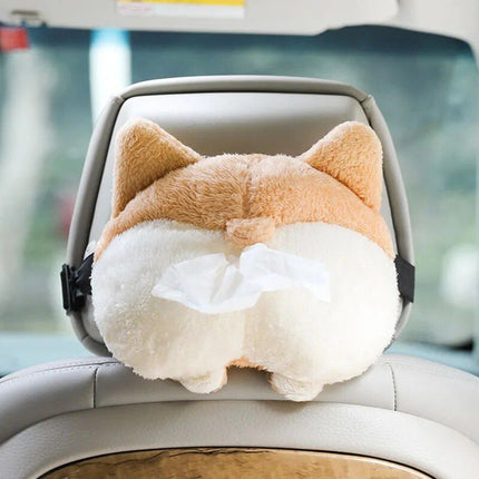 Charming Corgi Bottom Car Tissue Box - Soft Plush Armrest Napkin Holder - Wnkrs