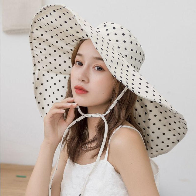 Chapeau de soleil chic surdimensionné à pois pour femme