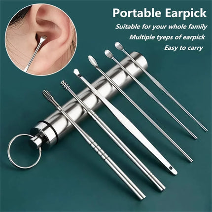 Ensemble d'outils de soins des oreilles en acier inoxydable - Kit de protection des oreilles et d'élimination de la saleté 8 pièces