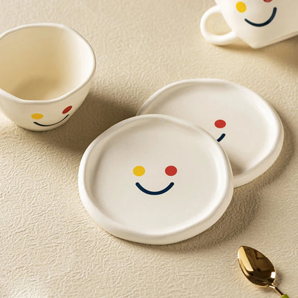 Creative Smiley Ceramic Coffee Cup and Saucer Set