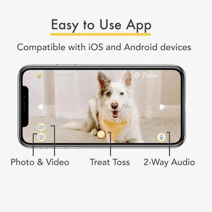 Caméra HD pour animaux de compagnie avec vue à 360° et alertes de lancer de friandises et d'aboiements - Parfait pour la surveillance des chiens