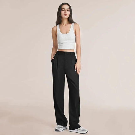 Pantalones elegantes de cintura alta y pierna ancha para mujer