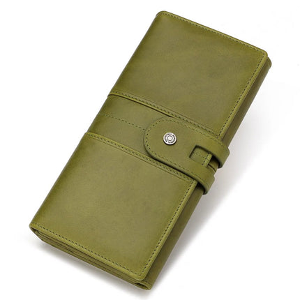 Portefeuille long en cuir véritable avec protection RFID et poche pour téléphone portable