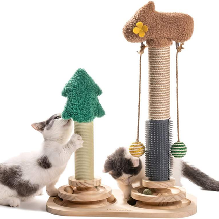 Multi-functional Cat Scratch Post with 3-Tier Track - Wnkrs