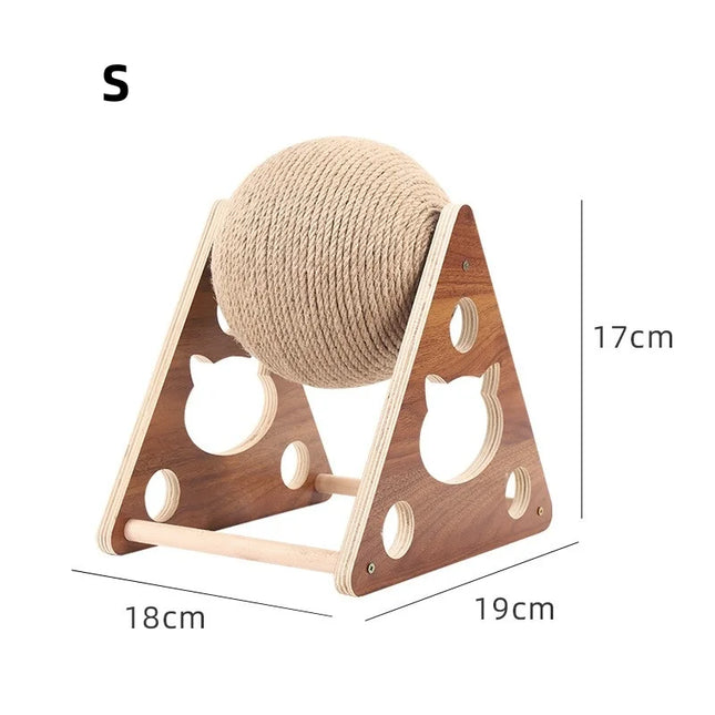 Pelota rascadora para gatos de sisal natural con base de madera maciza