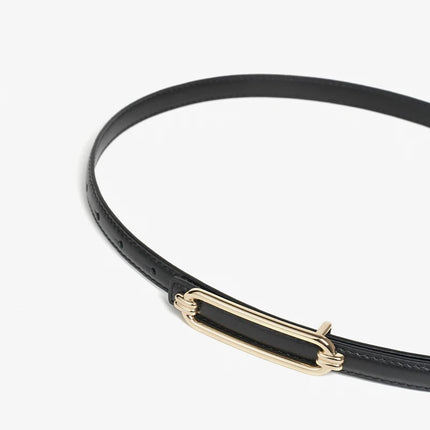 Ceinture fine en cuir pour femme avec boucle dorée