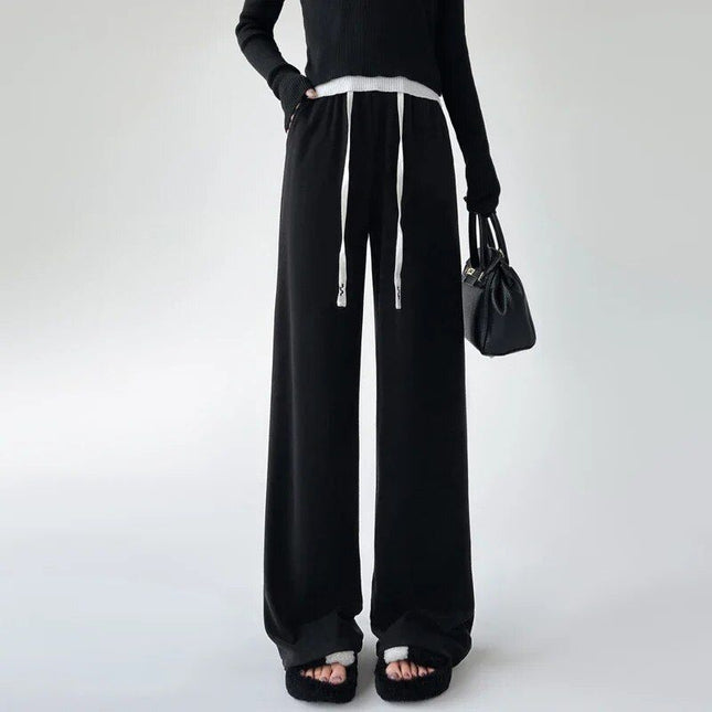 Pantalon large élégant à taille haute avec cordon de serrage pour femme