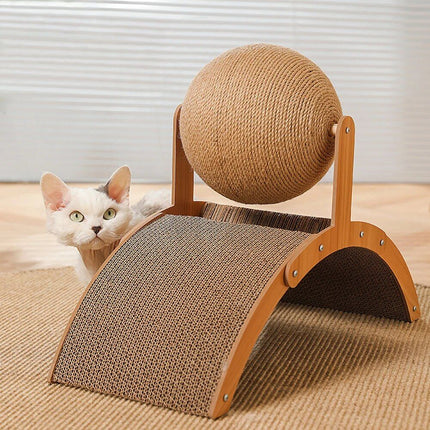 Deluxe Wooden Cat Scratcher with Sisal Ball - Wnkrs