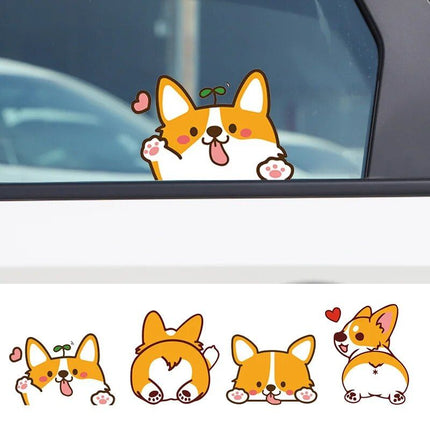 Cheerful Corgi Dog PVC Car Sticker - Creative & Rainproof Vehicle Decal - Wnkrs