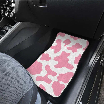 Pastel Pink & White Cow Print Car Floor Mats - Wnkrs