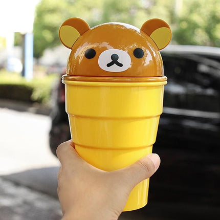 Cute Cartoon Bear Car Trash Can with Rolling Cover - Wnkrs