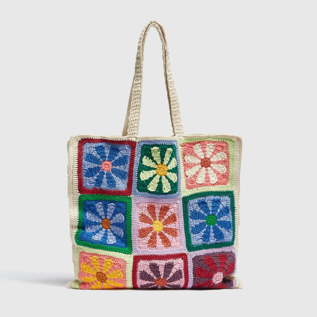 Bolso de hombro de crochet con flores