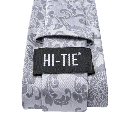 Elegante conjunto de corbata para hombre con diseño floral en gris plateado