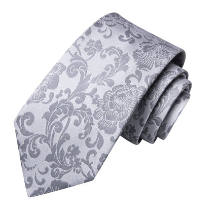 Elegante conjunto de corbata para hombre con diseño floral en gris plateado