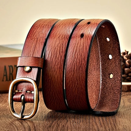 Ceinture en cuir de vache véritable pour femme de 2,8 cm avec boucle en cuivre