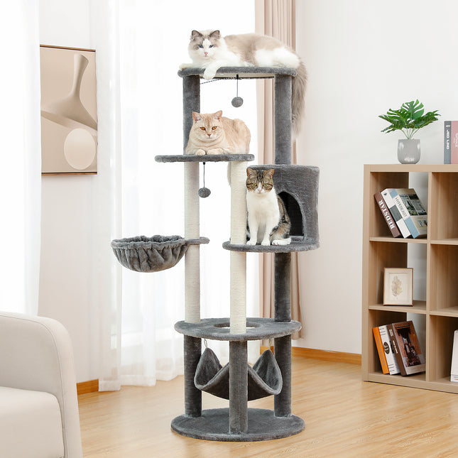 Torre de árbol para gatos extragrande con varios compartimentos, postes para rascar y perchas