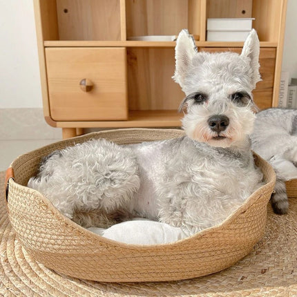 Cama acogedora para mascotas, hecha a mano, de bambú tejido, para gatos y perros pequeños