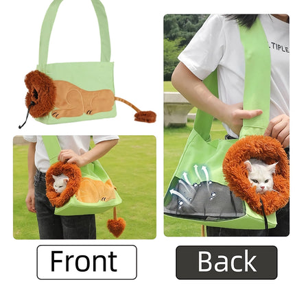 Adorable bolsa de transporte para mascotas con forma de león para perros y gatos pequeños