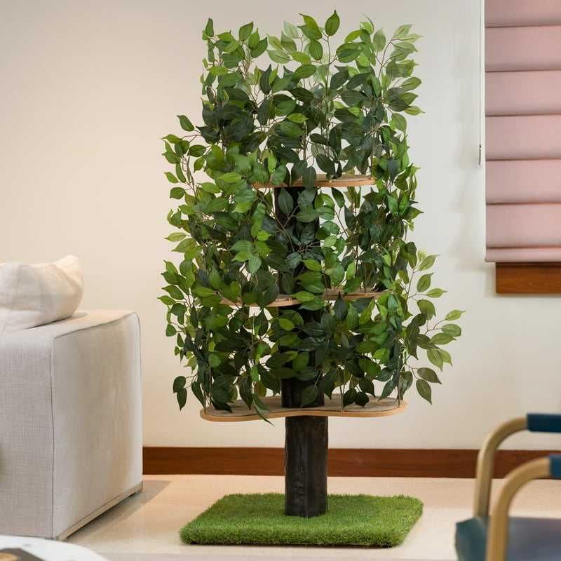 Multi-Level Indoor Cat Tree House with Interchangeable Silk Leaves