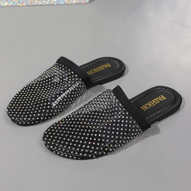 Hollow-toe Transparent Hollow Sandals With Rhinestones Summer Fashion Outdoor Slippers Flat Shoes For Women