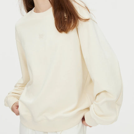 Pull décontracté en coton beige à manches tombantes pour femme