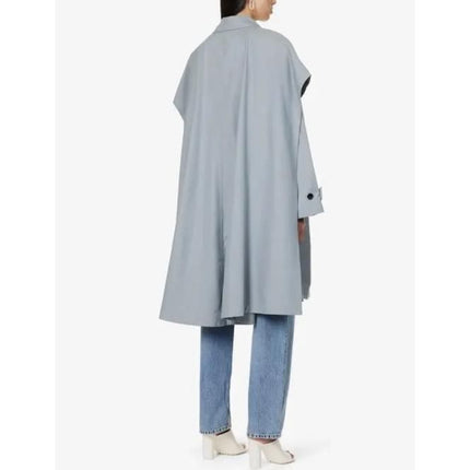 Trench-coat à manches chauve-souris gris-bleu avec design croisé