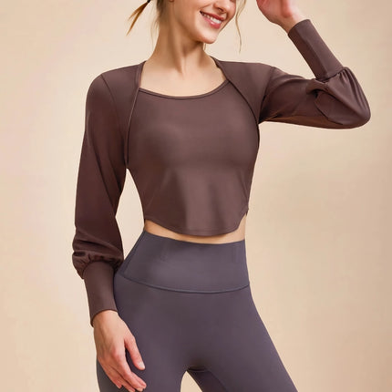 T-shirt de yoga à manches longues rétro pour femme - Haut de fitness sportif en deux pièces