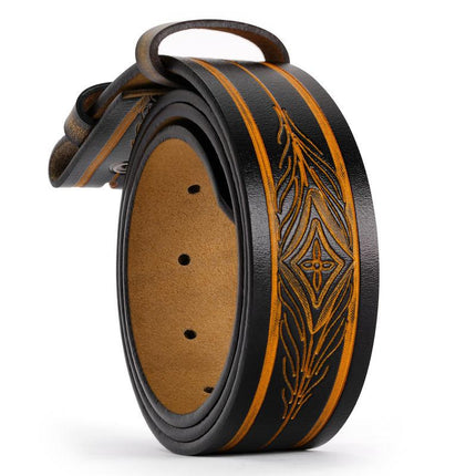 Ceinture de cowboy western en cuir véritable avec motif vintage en relief