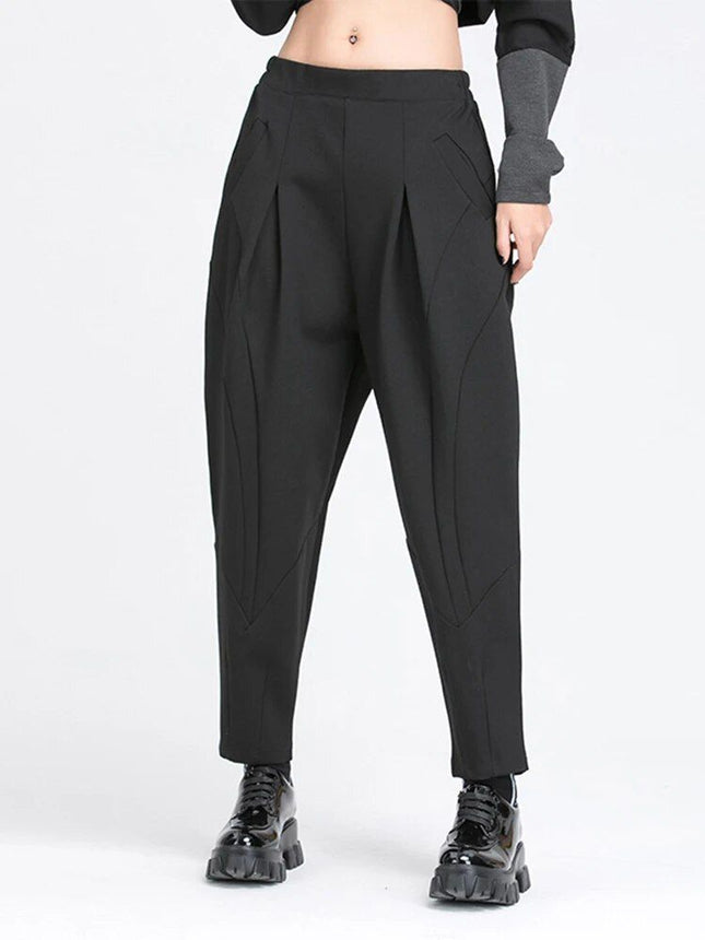 Pantalon sarouel noir à taille haute élastique