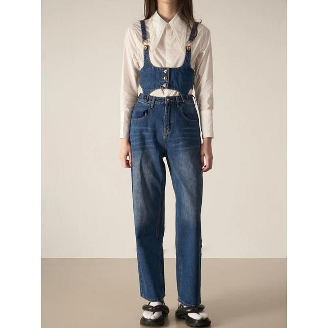 Ensemble deux pièces en denim chic : haut sans manches et pantalon large