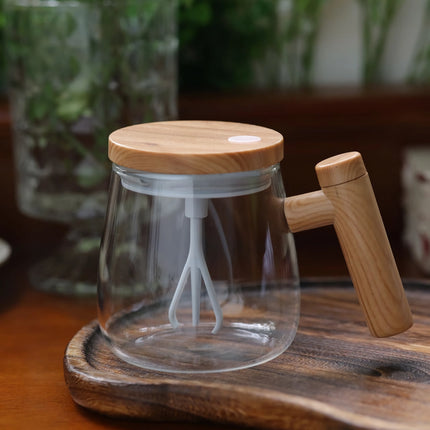 Tasse à café à agitation automatique de 400 ml avec poignée en bois