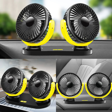 Ventilateur de voiture à double tête 12/24 V - Ventilateur de refroidissement USB réglable à 3 vitesses pour voiture