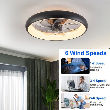 Modern Black LED Ceiling Fan with Dimmable Chandelier - Wnkrs